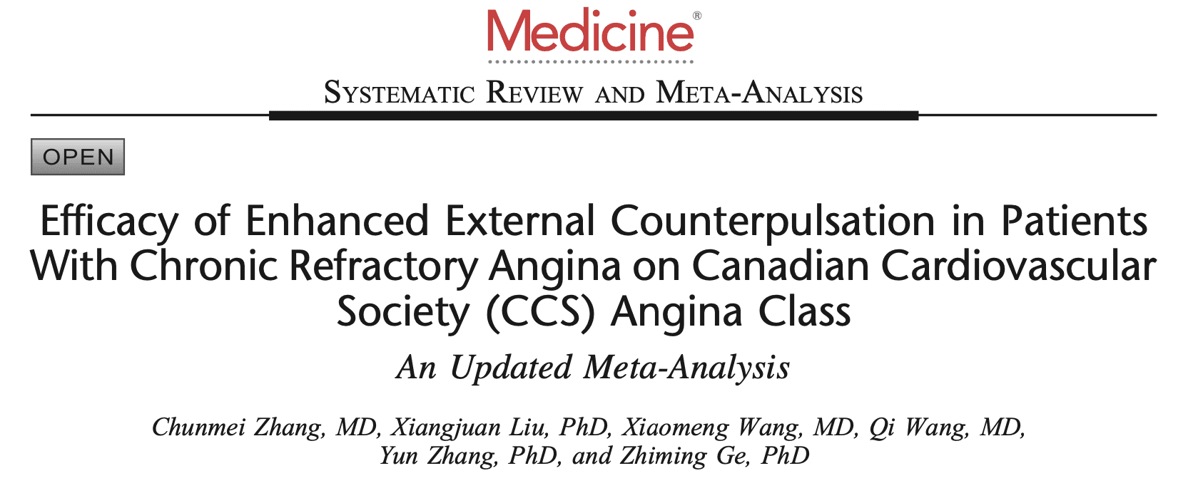 meta-analysis_published in_the_journal_Medicine Heading taken from the journal MEDICINE which evaluated the efficacy of Enhanced External Counterpulsation (EECP) therapy in patients